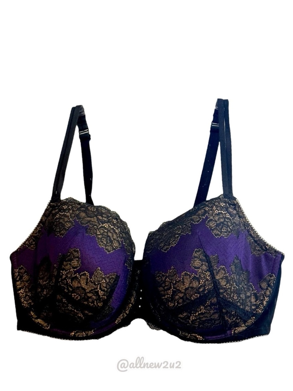 Cacique Purple and Black Lace Full-Coverage Bra 40DDD